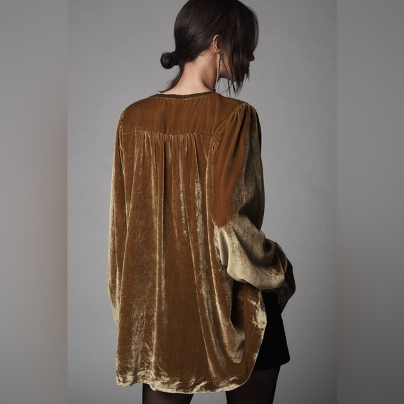 Anthropologie Gold Velvet Blouse - Picture 3 of 13